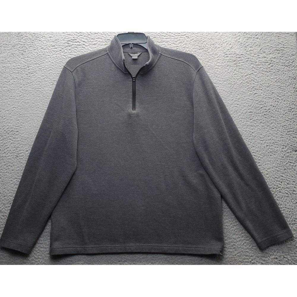 Eddie Bauer Sweater Mens‎ Large Gray Long Sleeve Knitted Quarter Zip Mock Neck